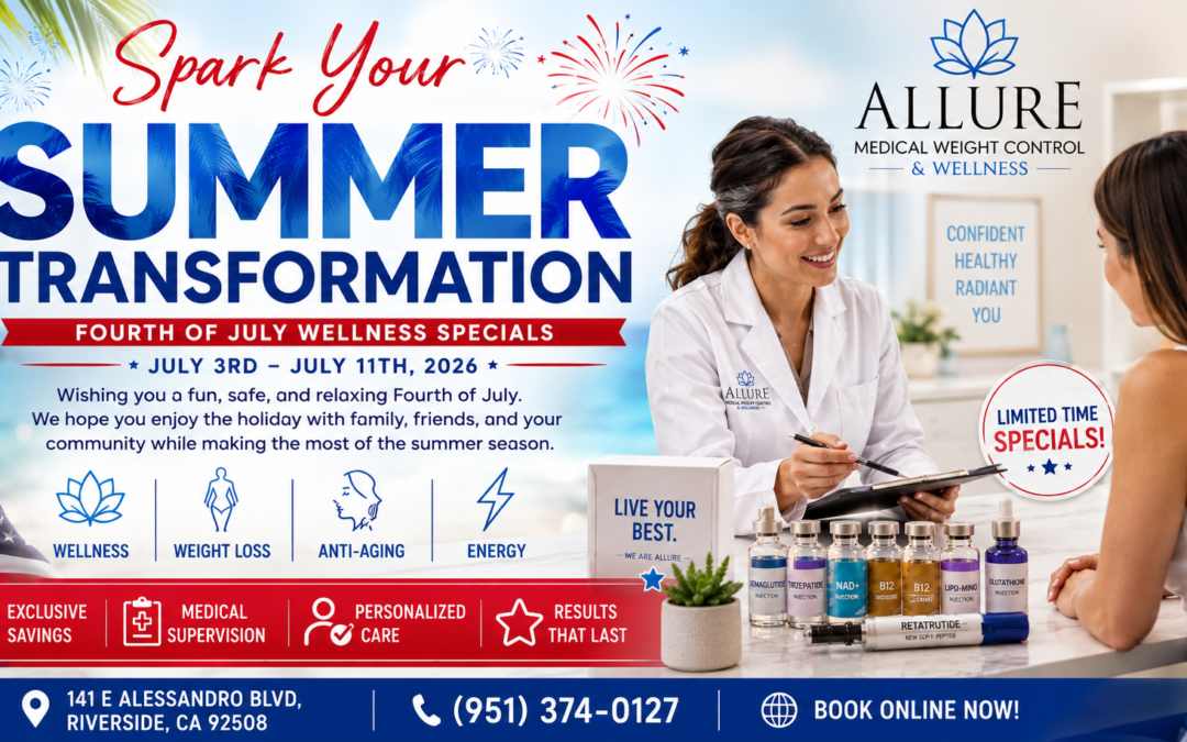 Summer weight loss consultation at Allure Medical Weight Control & Wellness in Riverside CA featuring Fourth of July wellness specials.