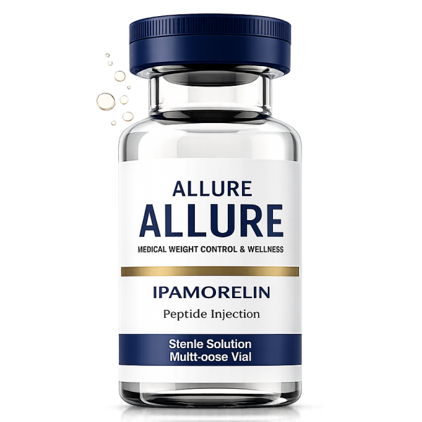 Ipamorelin injectable peptide vial for wellness and hormone support treatments.