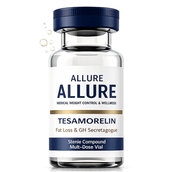 Tesamorelin injectable peptide vial for medically supervised wellness treatment.
