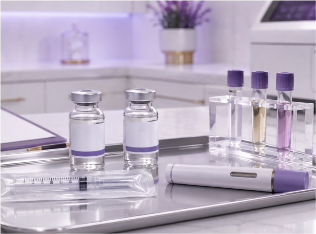 Tesamorelin injectable peptide vial for medically supervised wellness treatment.