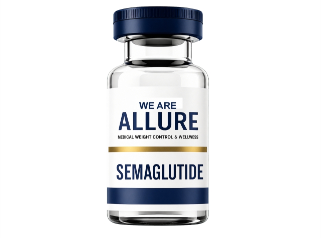 Semaglutide injection vial and syringe used in a physician-supervised GLP-1 weight loss program at Allure Medical in Riverside, CA.