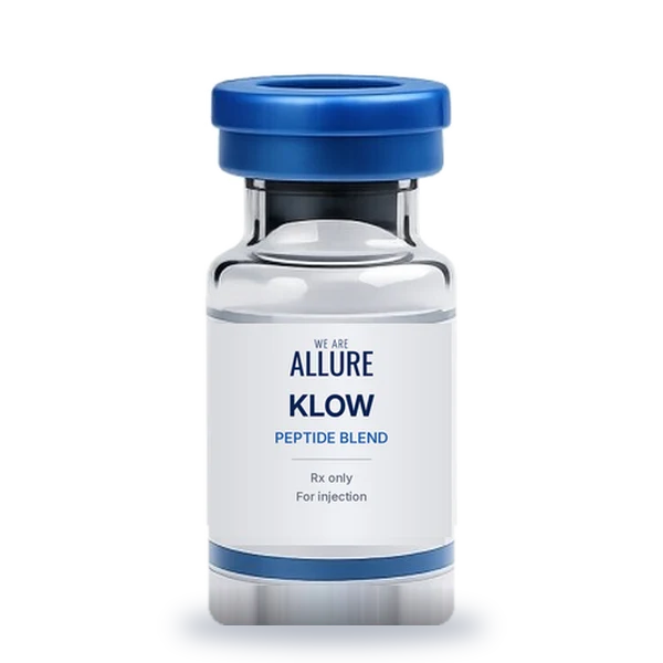 KLOW peptide blend vial with the We Are Allure logo for men's peptide therapy in Riverside, CA