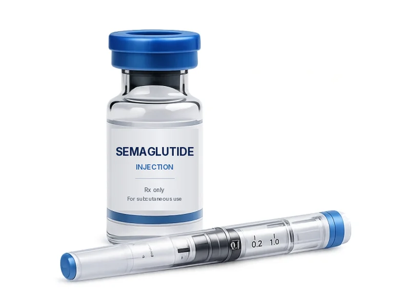 Semaglutide vial with the We Are Allure logo for medical weight loss in Riverside, CA