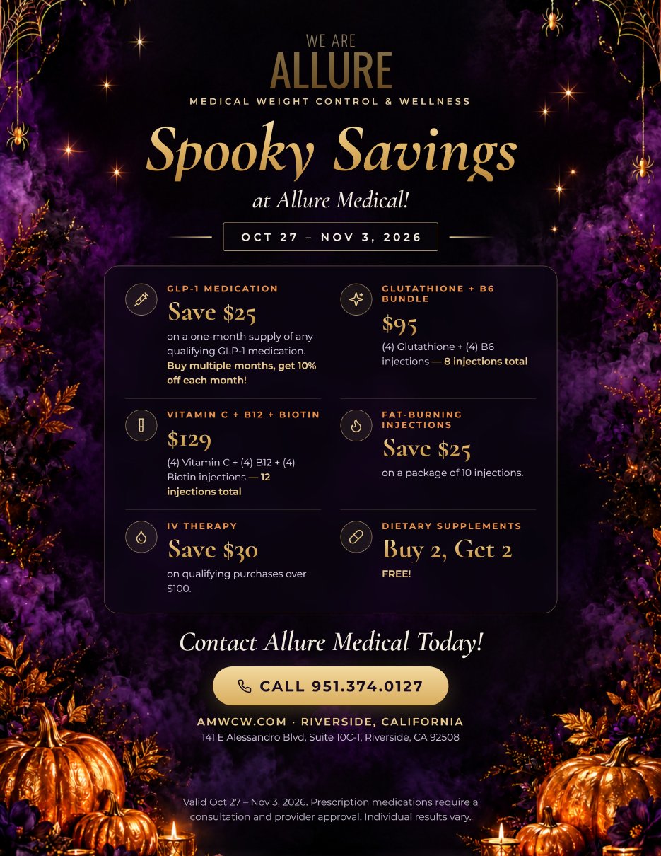 Halloween specials Riverside flyer - Spooky Savings at Allure Medical, Oct 27 to Nov 3, 2026